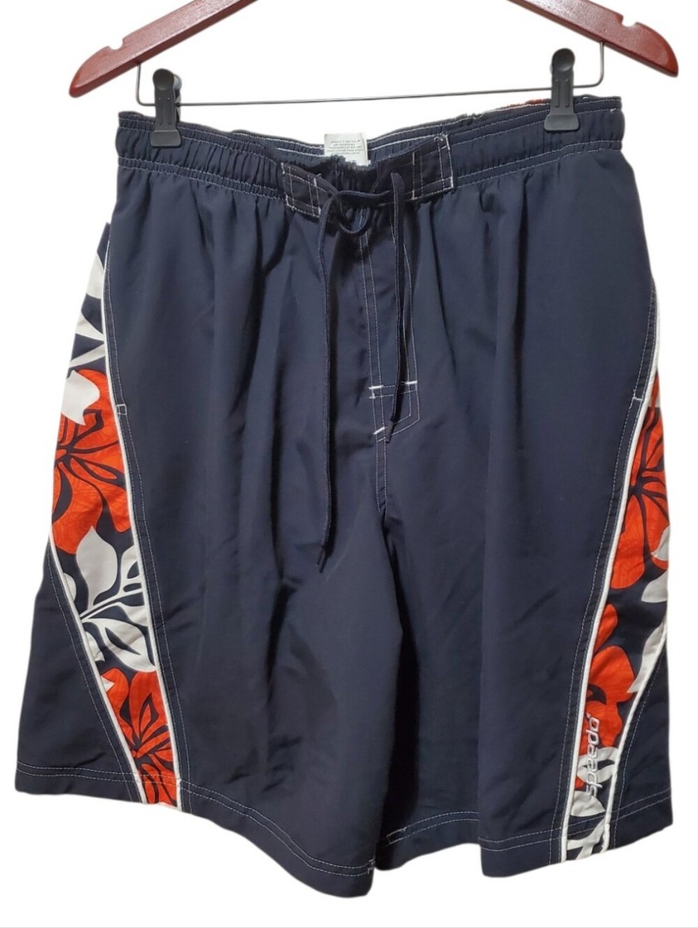 New Men's Swim Trunks Navy Blue w/ Orange Floral Side Panels By Speedo Size XLg